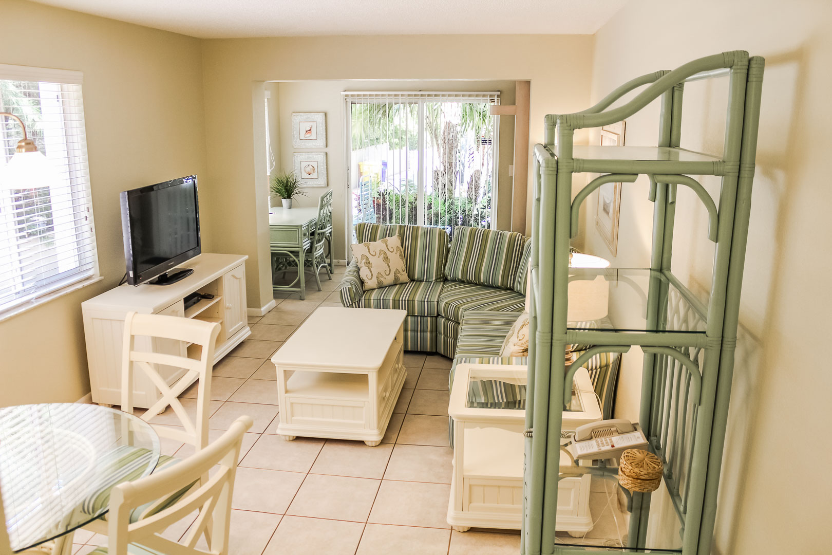A refreshing living room at VRI's Berkshire by the Sea in Florida.